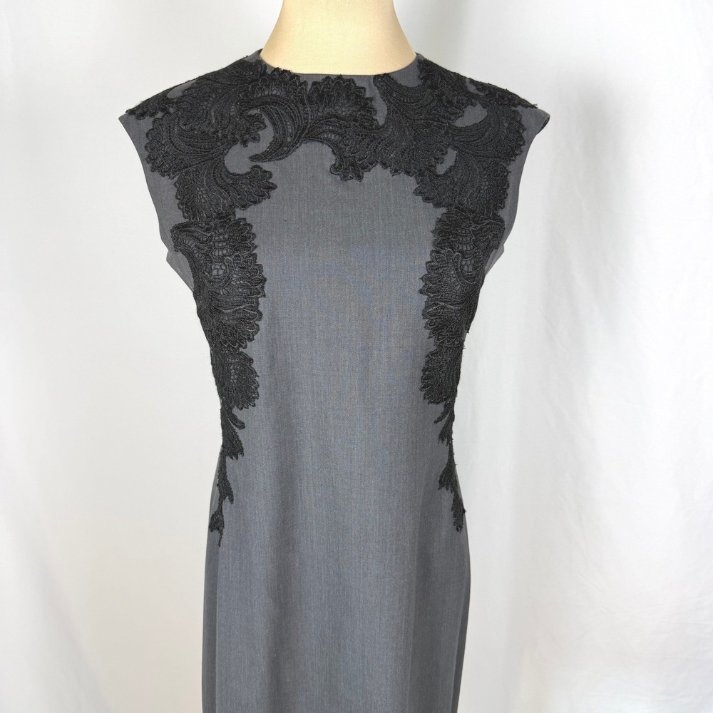 Josie Natori Grey Virgin Wool Lace Sheath Dress 6 EUC - Picture 4 of 10